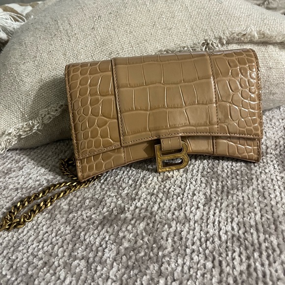 Balenciaga Tan Croc-Embossed Crossbody Bag - Picture 1 of 2